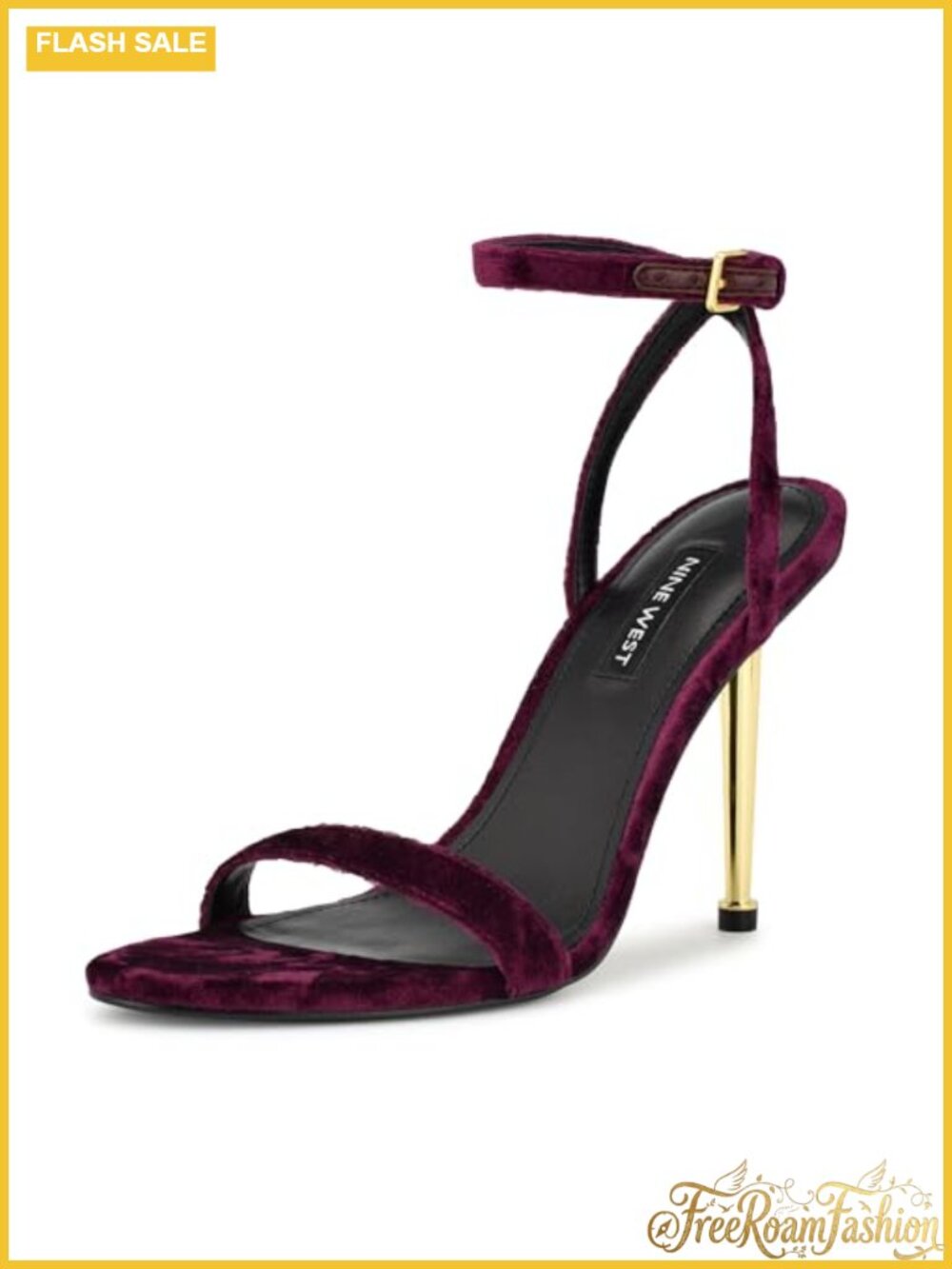 Nine West Reina Velvet Heeled Sandal Stiletto Open Toe Ankle Strap